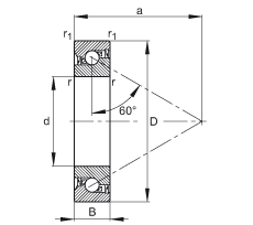 推力角接觸球軸承 BSB035072-2RS-T, 單向，接觸角 a = 60°，限制公差，兩側(cè)唇密封