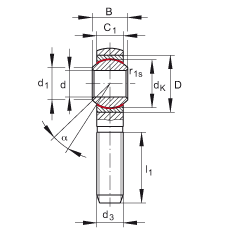 桿端軸承 GAKSR12-PS, 根據(jù) DIN ISO 12 240-4 標(biāo)準(zhǔn)，特種鋼材料，帶右旋外螺紋，免維護(hù)