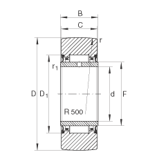 支撐型滾輪 NA2203-2RSR, 無(wú)軸向引導(dǎo)，兩側(cè)唇密封