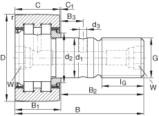 螺栓型滾輪 PWKR35-2RS, 軸向引導(dǎo)，滿裝圓柱滾子，兩側(cè)唇密封