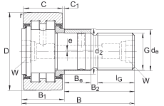 螺栓型滾輪 PWKRE47-2RS, 軸向引導(dǎo)，滿裝圓柱滾子，帶偏心擋圈，兩側(cè)唇密封