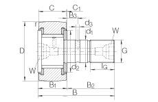 螺栓型滾輪 KRV90-PP, 軸向引導(dǎo)，滿裝滾針，兩側(cè)用塑料推力平墊圈