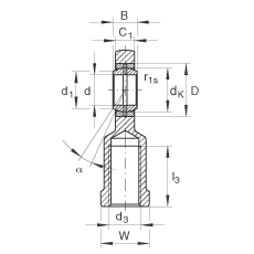 桿端軸承 GIR35-DO-2RS, 根據(jù) DIN ISO 12 240-4 標(biāo)準(zhǔn)，帶右旋內(nèi)螺紋，需維護(hù)，兩側(cè)唇密封