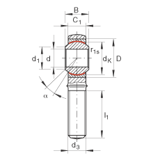 桿端軸承 GAKL10-PW, 根據(jù) DIN ISO 12 240-4 標(biāo)準(zhǔn)，帶左旋外螺紋，需維護(hù)