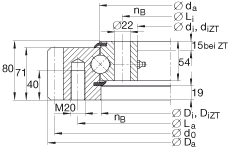 四點接觸球軸承 VSA250755-N, 標(biāo)準(zhǔn)系列 25， 外部的齒輪齒，兩側(cè)唇密封