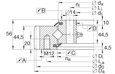 交叉滾子軸承 XSA140744-N, 標(biāo)準(zhǔn)系列 14， 外部的齒輪齒，兩側(cè)唇密封