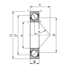 角接觸球軸承 7208-B-JP, 根據(jù) DIN 628-1 標(biāo)準(zhǔn)的主要尺寸，接觸角 α = 40°