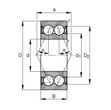 角接觸球軸承 3802-B-2Z-TVH, 雙列，雙側(cè)間隙密封，接觸角 α = 25°