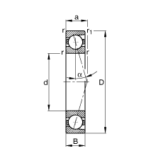 主軸軸承 B71914-C-T-P4S, 調(diào)節(jié)，成對(duì)安裝，接觸角 α = 15°，限制公差