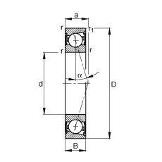 主軸軸承 B71905-C-2RSD-T-P4S, 調(diào)節(jié)，成對安裝，接觸角 α = 15°，兩側(cè)唇密封，非接觸，加嚴(yán)公差