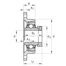 軸承座單元 LCJT35-N, 帶兩個螺栓孔的法蘭的軸承座單元，鑄鐵， 偏心鎖圈， L型密封，適合溫度從 -40°C 到 +180°C