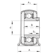 直立式軸承座單元 PBY30, 鋼板軸承座，內(nèi)圈帶平頭螺釘?shù)耐馇蛎媲蜉S承，P 型密封