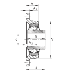 軸承座單元 RCJTY55-JIS, 帶兩個(gè)螺栓孔的法蘭的軸承座單元，鑄鐵， 根據(jù) JIS 標(biāo)準(zhǔn)，內(nèi)圈帶平頭螺釘， R 型密封