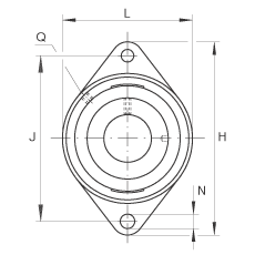 軸承座單元 TCJT50-N, 帶兩個螺栓孔的法蘭的軸承座單元，鑄鐵，偏心鎖圈，T 型密封