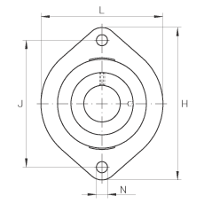 軸承座單元 FLCTEY17, 帶兩個(gè)螺栓孔的法蘭的軸承座單元，鑄鐵， 內(nèi)圈帶平頭螺釘， P 型密封，無再潤滑結(jié)構(gòu)