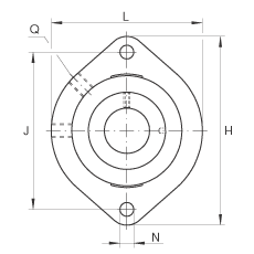 軸承座單元 GLCTE35, 帶兩個螺栓孔的法蘭的軸承座單元，鑄鐵，偏心鎖圈，P 型密封