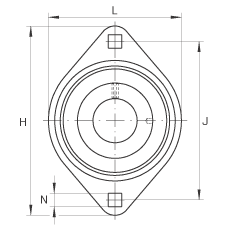 軸承座單元 RATY35, 帶兩個(gè)螺栓孔的法蘭的軸承座單元，鋼板， 內(nèi)圈帶平頭螺釘， P型密封