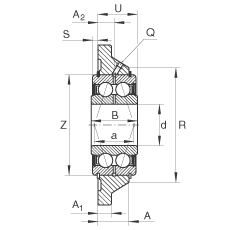 軸承座單元 PCCJ35, 帶四個螺栓孔的法蘭的軸承座單元，鑄鐵，雙列角接觸球軸承，P 型密封