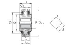 外球面球軸承 GVK102-208-KTT-B-AH10-AS2/V, 球面外圈，帶方孔內(nèi)圈，兩側(cè) T 型密封