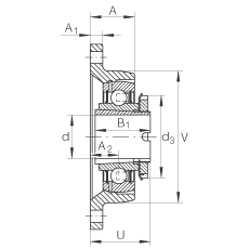 軸承座單元 RCJTA20-N, 帶兩個(gè)螺栓孔的法蘭的軸承座單元，鑄鐵，緊定套，R 型密封