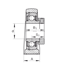 直立式軸承座單元 PAK50, 鑄鐵軸承座，外球面球軸承，根據(jù) ABMA 15 - 1991, ABMA 14 - 1991, ISO3228 帶有偏心緊定環(huán)