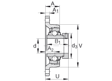 軸承座單元 RCJT1-1/4, 對(duì)角法蘭軸承座單元，鑄鐵，根據(jù) ABMA 15 - 1991, ABMA 14 - 1991, ISO3228 帶有偏心緊定環(huán)，R型密封，英制