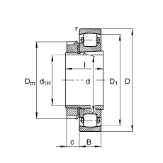 鼓形滾子軸承 20228-K-MB-C3 + H3028, 根據(jù) DIN 635 和 DIN 5415 標準的主要尺寸, 帶錐孔和緊定套