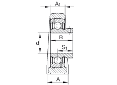 直立式軸承座單元 PASEY1-1/4, 鑄鐵軸承座，外球面球軸承，根據(jù) ABMA 15 - 1991, ABMA 14 - 1991, ISO3228 內(nèi)圈帶有平頭螺栓，P型密封，英制