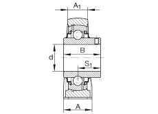 直立式軸承座單元 RASEY2, 鑄鐵軸承座，外球面球軸承，根據(jù) ABMA 15 - 1991, ABMA 14 - 1991, ISO3228 內(nèi)圈帶有平頭螺栓，R型密封，英制