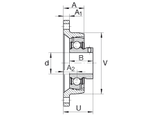 軸承座單元 PCJTY3/4, 對角法蘭軸承座單元，鑄鐵，根據(jù) ABMA 15 - 1991, ABMA 14 - 1991, ISO3228 內(nèi)圈帶有平頭螺栓，P型密封，英制